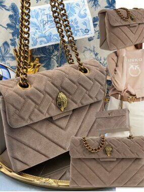 🆕 KURT GEIGER LONDON 🧿 NWOT Suede & Leather Kensington Shoulder Bag, Taupe